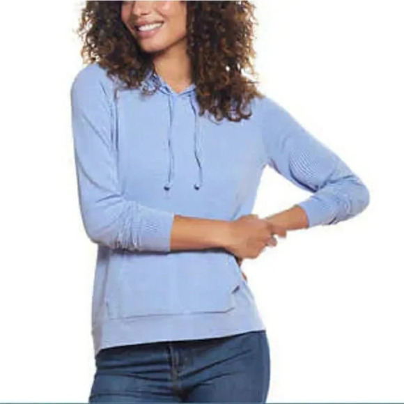 Weatherproof vintage ladies gingham hoodie Small Blue & White NWT - Picture 1 of 8